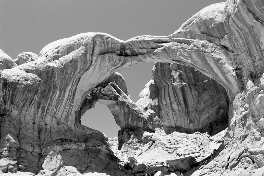 Double Arch Arches National Park BW Photograph by Mary Bedy