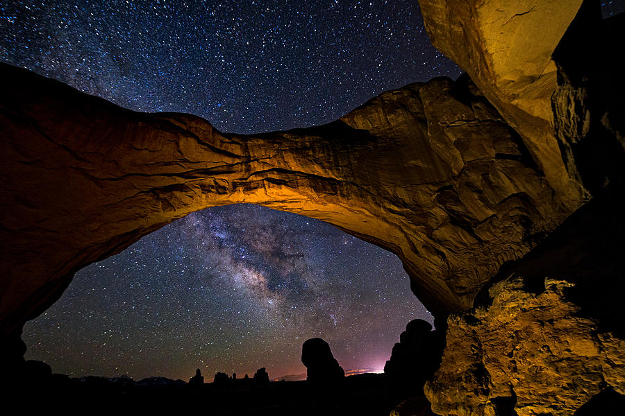 Double Arch Milky Way Galaxy Arches National Park Utah Photograph by Adventure_Photo