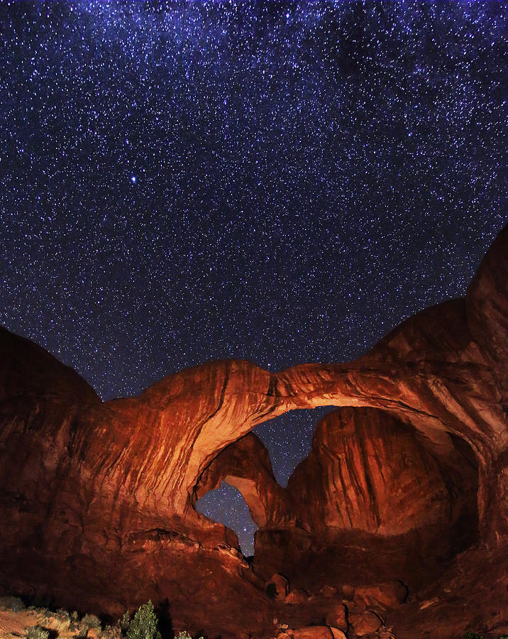 Double Arch with Starlight Photograph by Jean Clark
