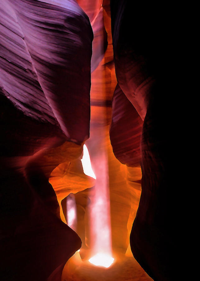 Antelope Canyon Photograph - Double Beam - Paint Daubs - Antelope Canyon by Gregory Ballos