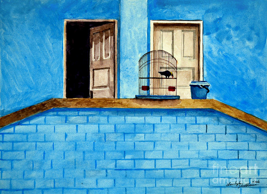 Double Doors with Mynah Bird Painting by Christopher Shellhammer