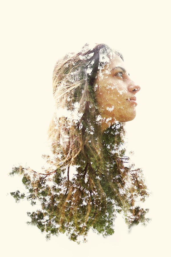 Double exposure of a young woman and trees Photograph by Owl Stories
