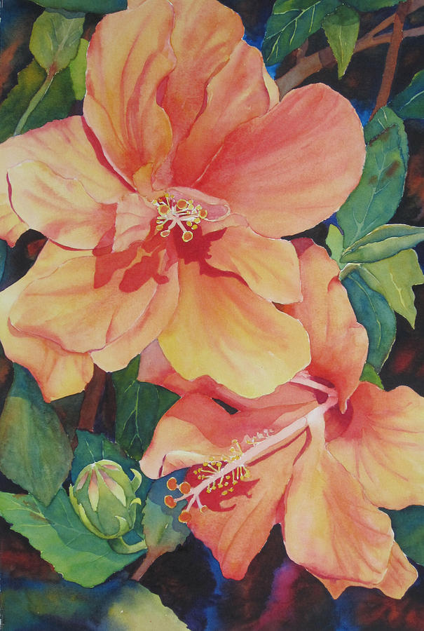 Double Hibiscus Painting by Judy Mercer