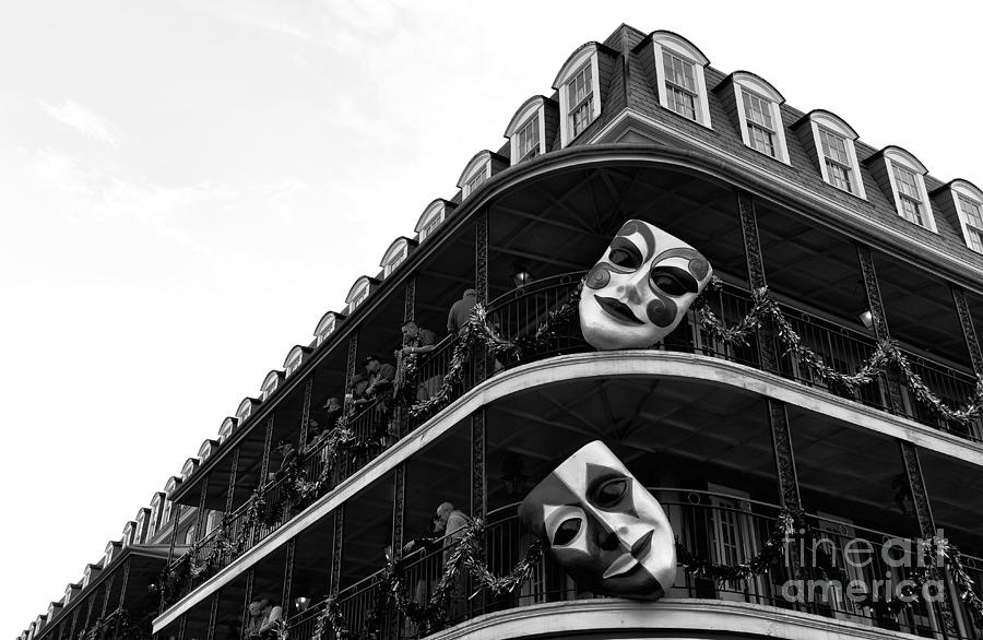 Mardi Gras Photograph - Double Mardi Gras Masks Mono by John Rizzuto Mardi Gras Photograph - Double Mardi Gras Masks Mono by John Rizzuto