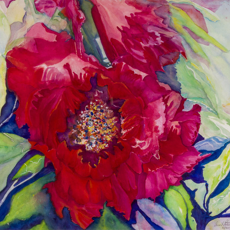 Flower Photograph - Double Peony - original watercolor painting by Anna Porter
