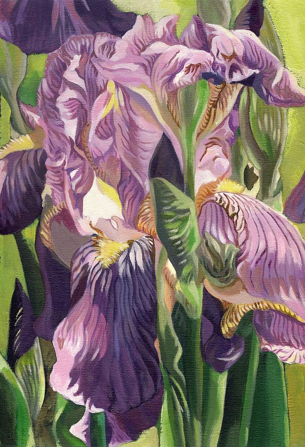 Double purple Irises -painting Painting by Alfred Ng