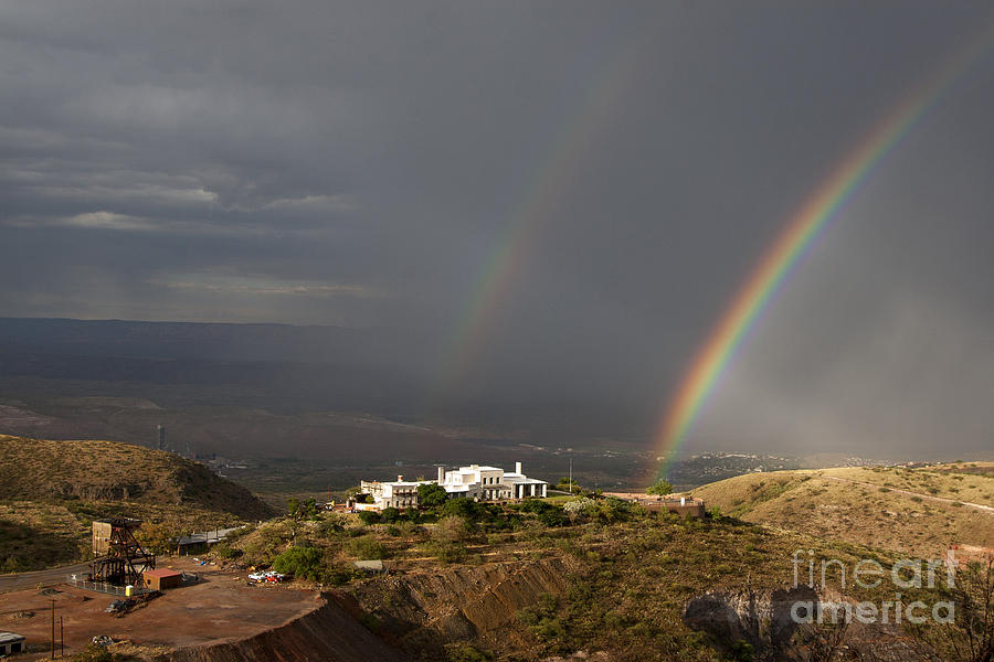 Rainbow Photograph - Double Rainbow and Jerome State Park by Ron Chilston
