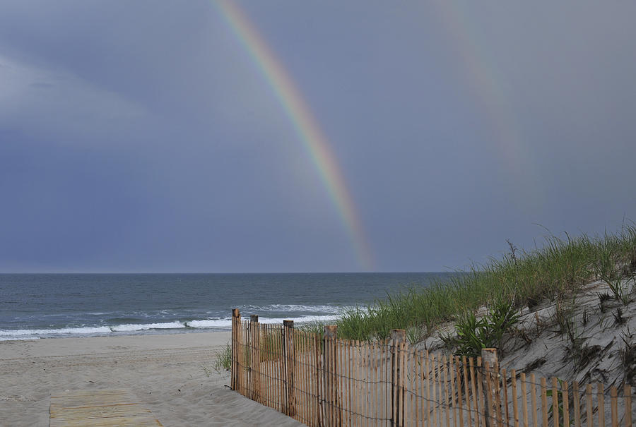 Beach Photograph - Double Rainbow Beach Seaside Park NJ by Terry DeLuco