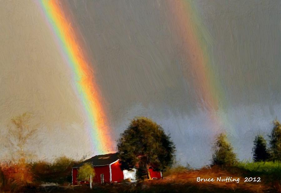 Double Rainbow on the Farm Painting by Bruce Nutting