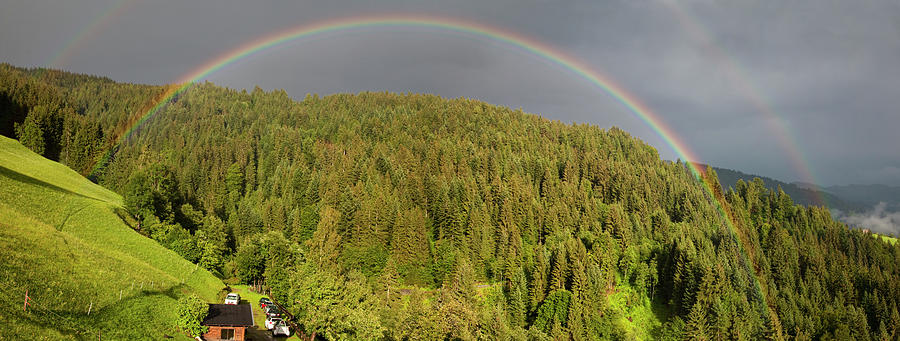 Double Rainbow Over Alpine Scenery Photograph by Kathrin Ziegler