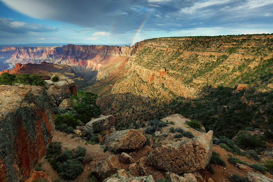 Double Rainbow Over Desert View Photograph by Don Smith