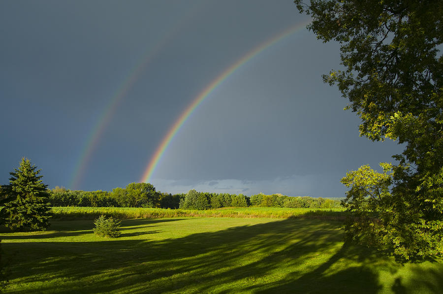Double Rainbow Over Fields Photograph by Lynn Hansen