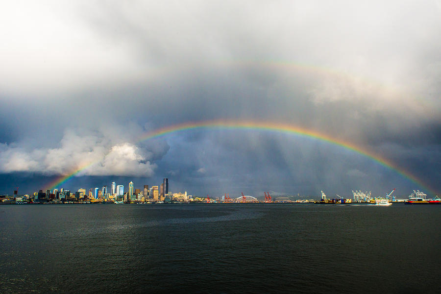 Double Rainbow over Seattle Photograph by Hisao Mogi