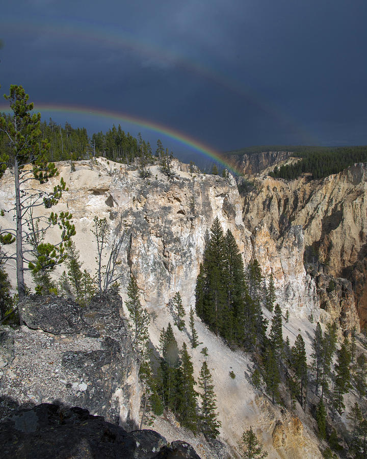 Yellowstone National Park Photograph - Double Rainbow over Yellowstone by Gary Langley
