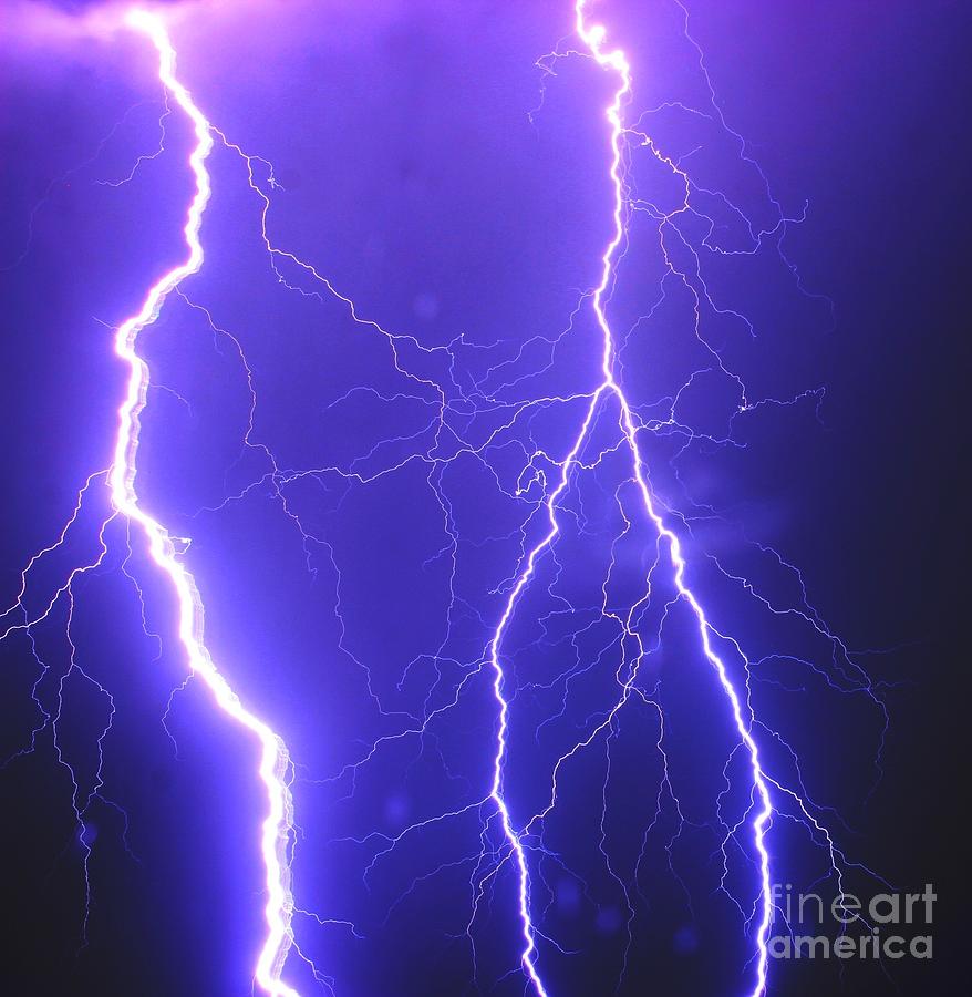 Double Triple Blue Lightning Photograph by Michael Tidwell
