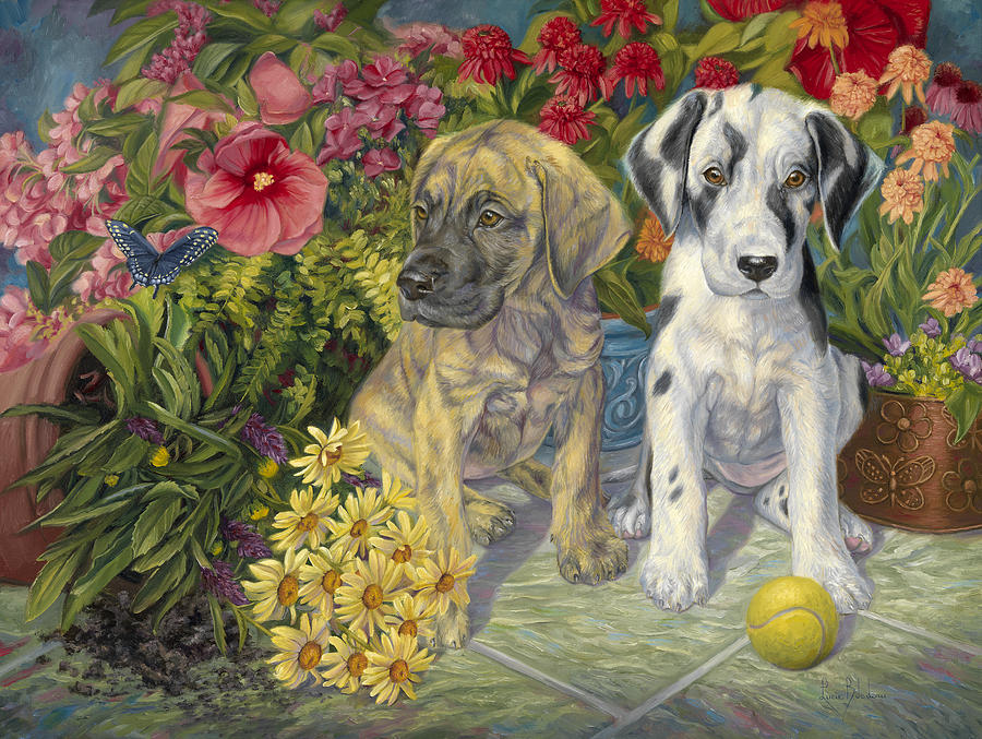 Dog Painting - Double Trouble by Lucie Bilodeau