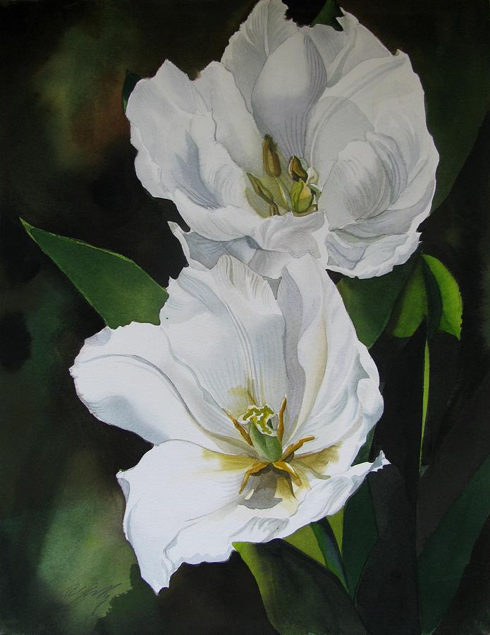 Double white tulips Painting by Alfred Ng