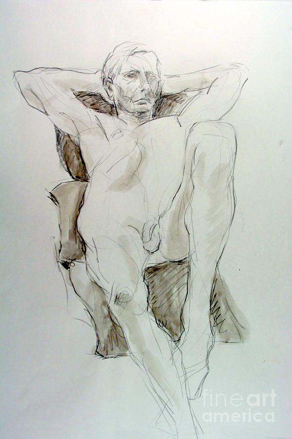 Nude Drawing - Doug relaxing by Andy Gordon