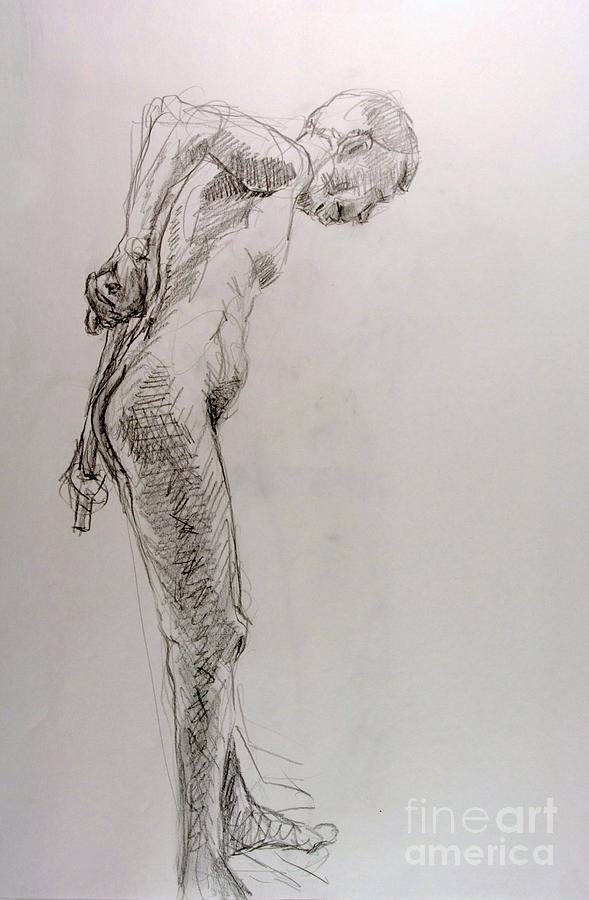 Nude Drawing - Doug with stick by Andy Gordon