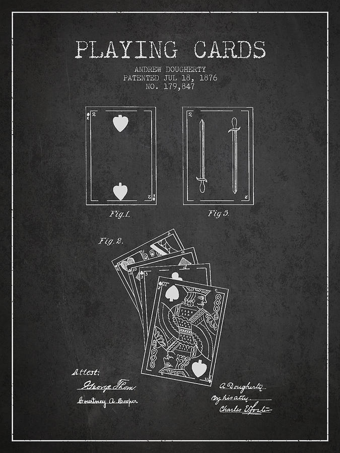 Cards Digital Art - Dougherty Playing Cards Patent Drawing From 1876 - Dark by Aged Pixel