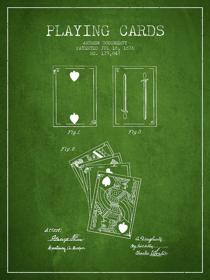 Las Vegas Digital Art - Dougherty Playing Cards Patent Drawing From 1876 - Green by Aged Pixel