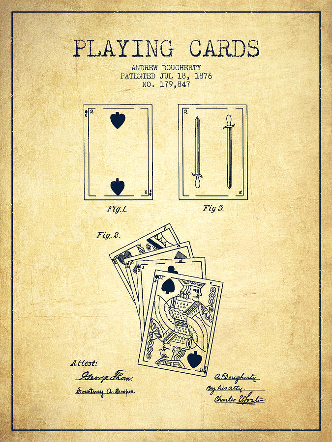 Las Vegas Digital Art - Dougherty Playing Cards Patent Drawing From 1876 - Vintage by Aged Pixel