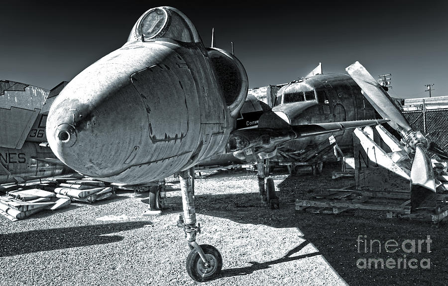 Jet Photograph - Douglas Skyhawk A-4B - black and white by Gregory Dyer