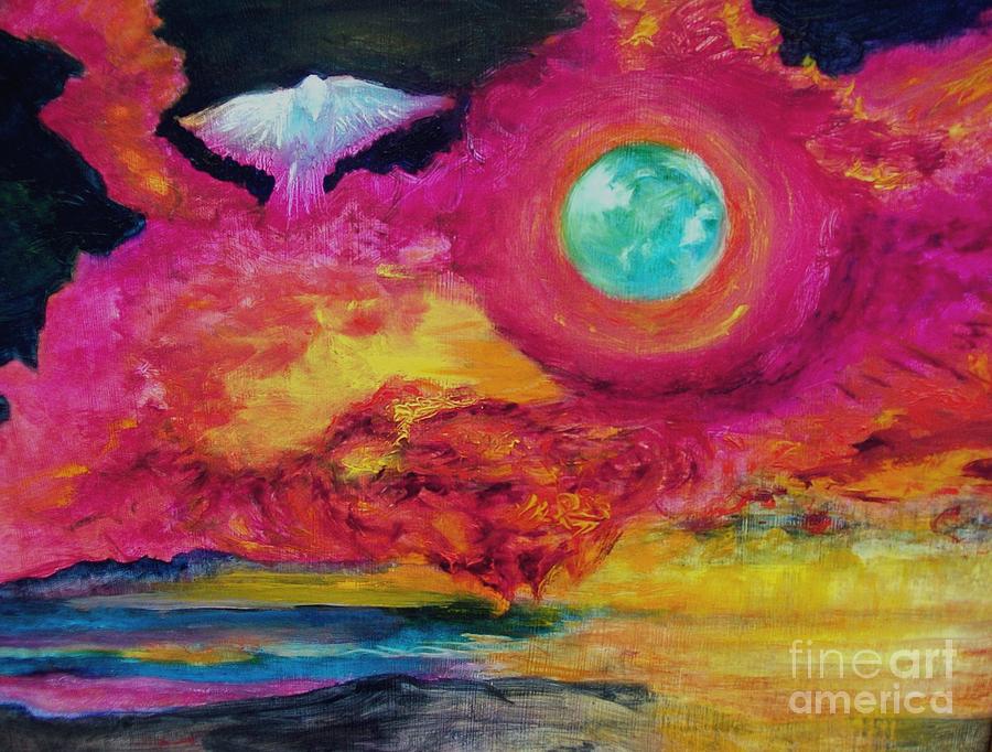 Dove in Flight Painting by Myra Maslowsky