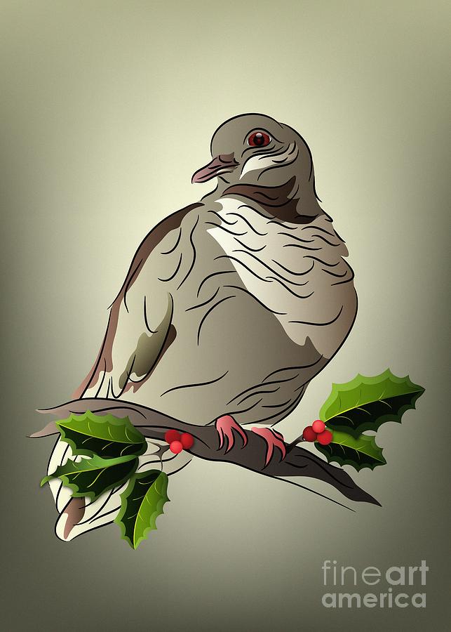 Dove on a Holly Branch Digital Art by MM Anderson