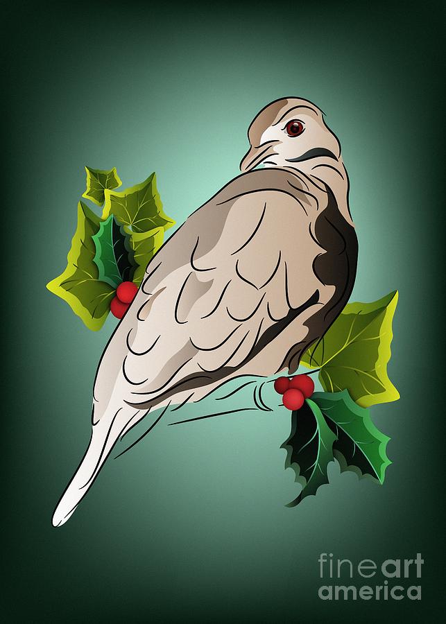Dove with Ivy and Holly Digital Art by MM Anderson