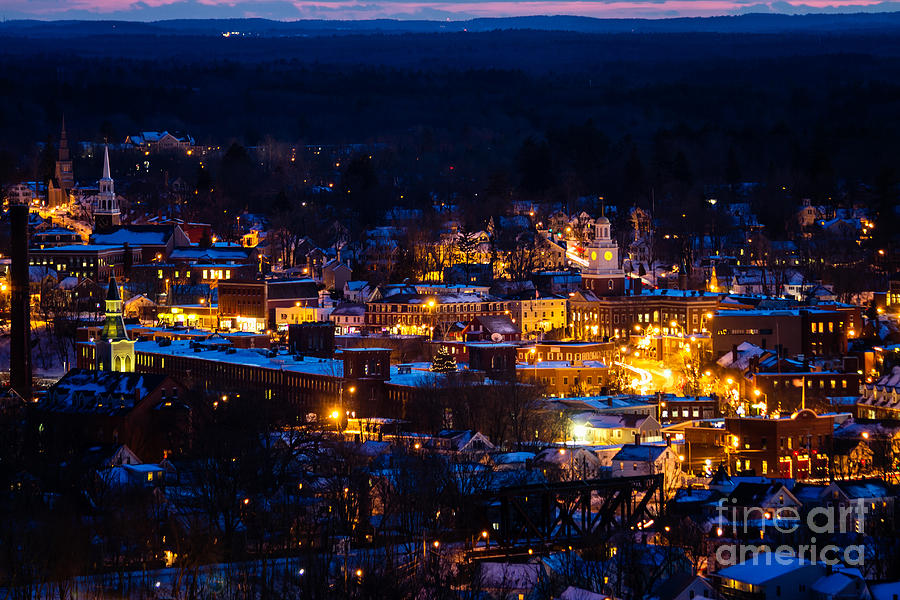 Dover Skyline New Hampshire at Night Photograph by Dawna Moore Photography