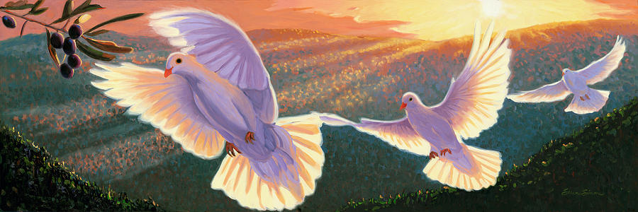 Dove Painting - Doves and Olive Branch by Steve Simon