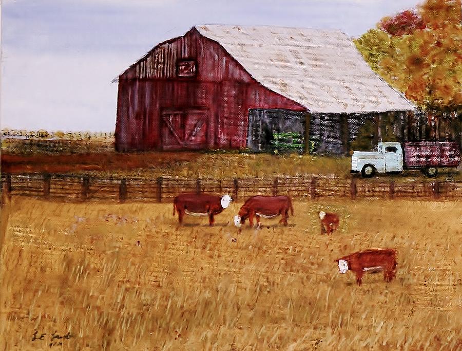 Barn Painting - Down on the farm by Larry E  Lamb