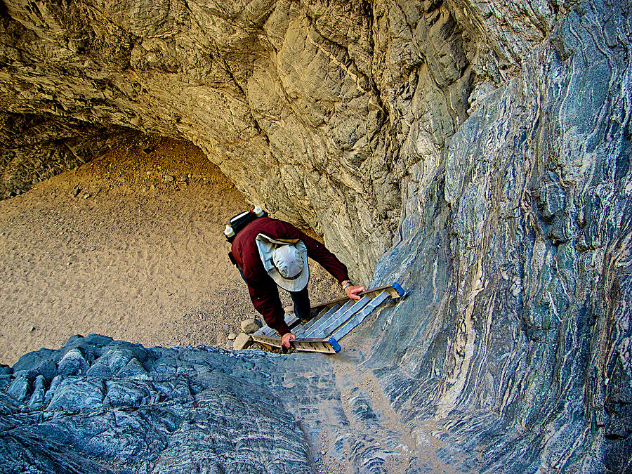 Down the Ladder in Big Painted Canyon Trail in Mecca Hills, California