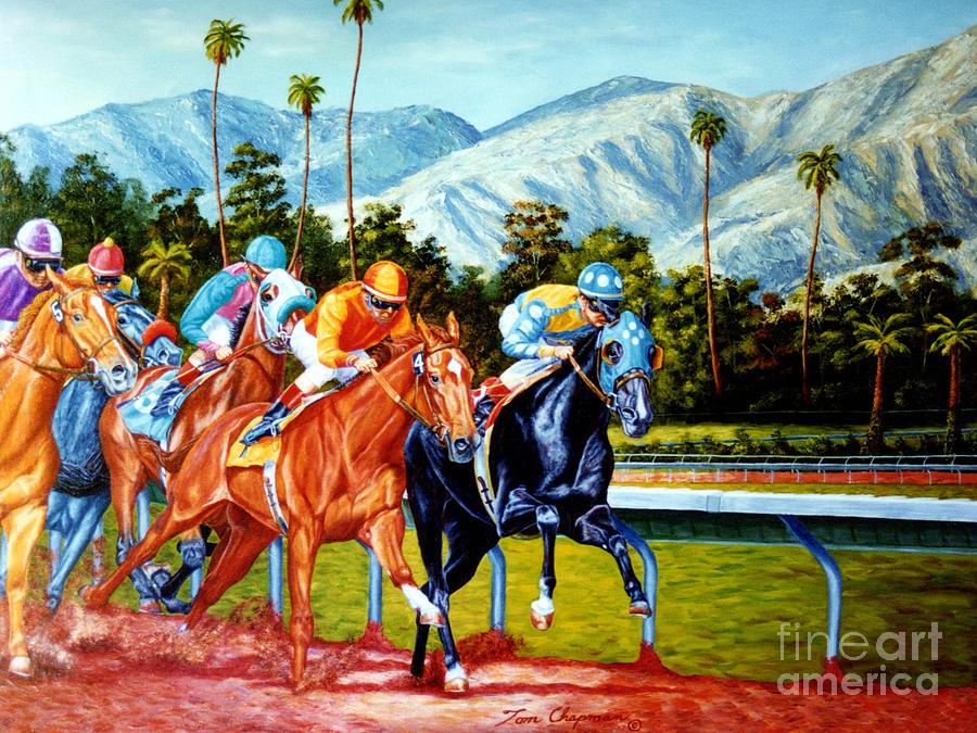 Down the Stretch They Come Painting by Tom Chapman