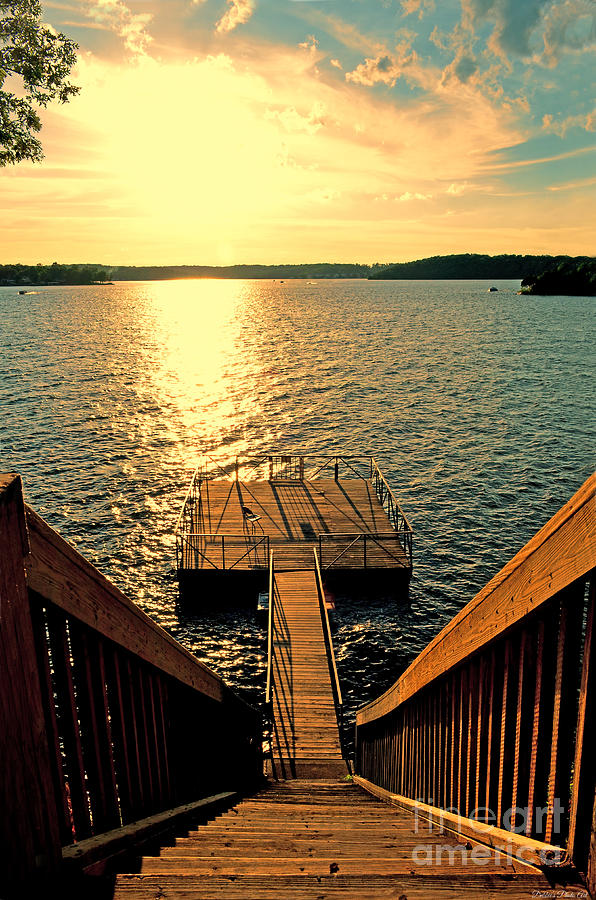 Sunset Photograph - Down to the Fishing Dock - Lake of the Ozarks Mo by Debbie Portwood