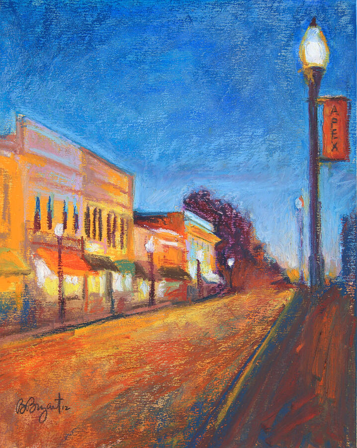 Sunset Painting - Downtown Apex at Night by Bethany Bryant