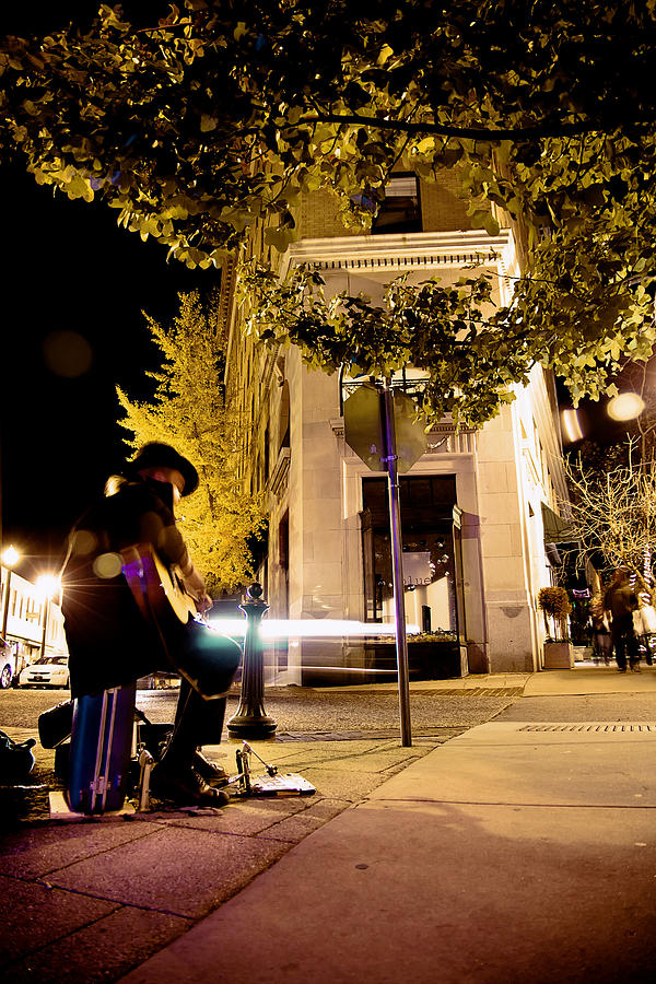 City Photograph - Downtown Asheville Busker at Flat Iron Building by Gray  Artus