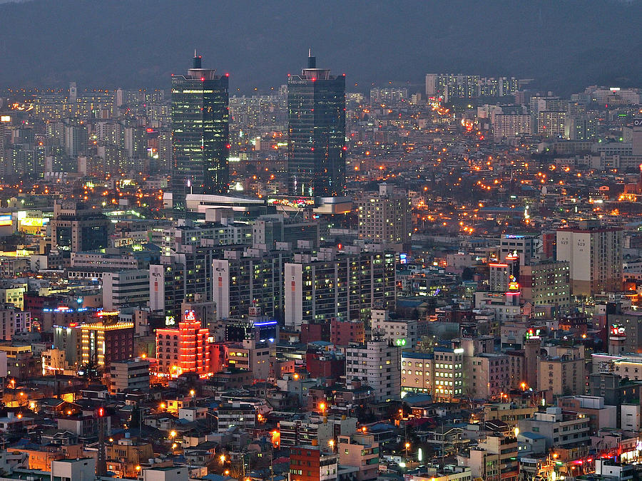 Downtown At Night In South Korea Photograph by Copyright Michael Mellinger
