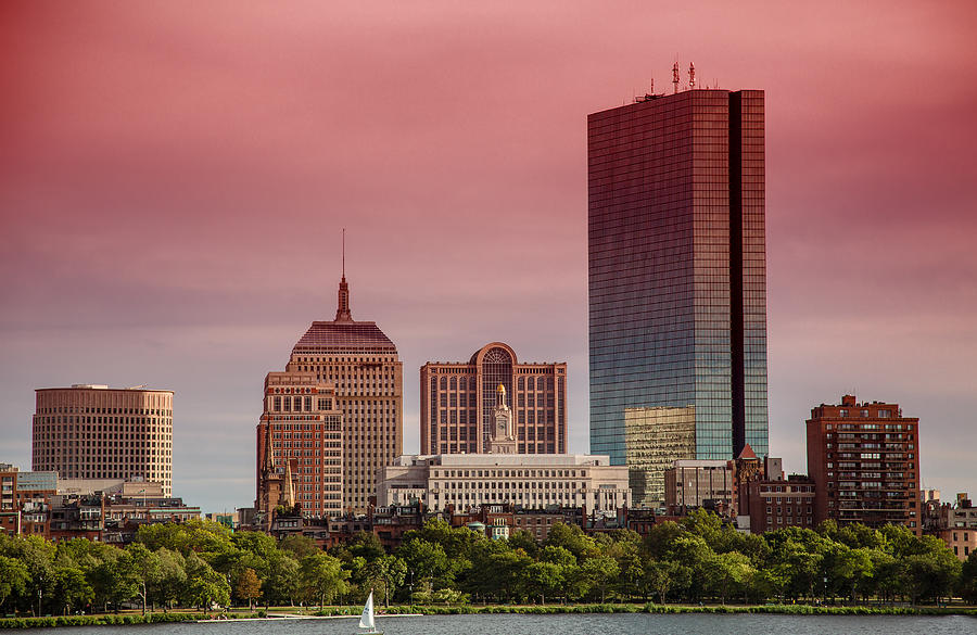 Downtown Boston at sunset as seen from Charles river Photograph by Eti Reid