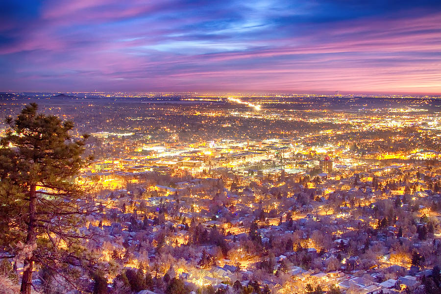 Downtown Boulder Colorado City Lights Sunrise Photograph by James BO Insogna