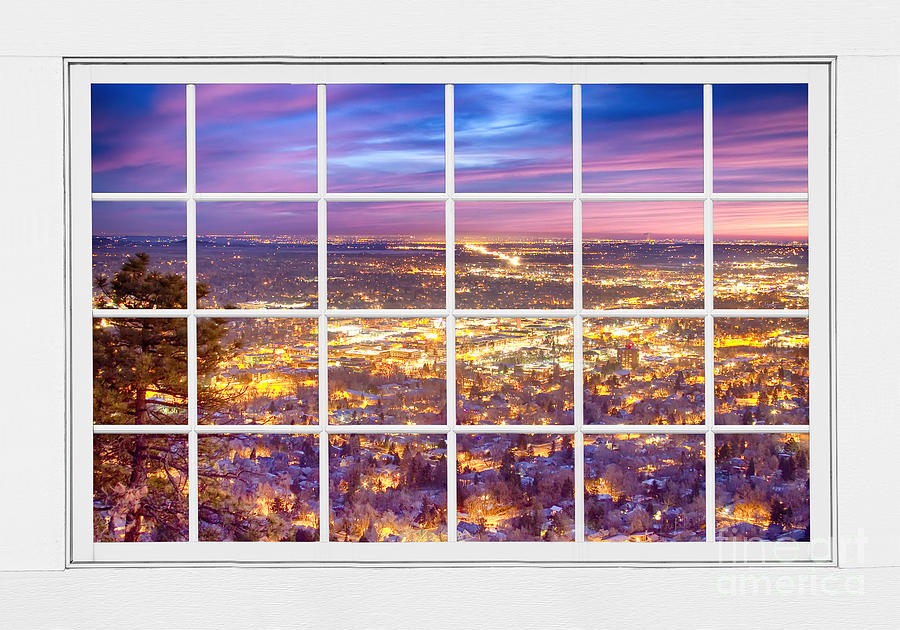Downtown Boulder Colorado City Lights Sunrise  Window View 8LG Photograph by James BO Insogna