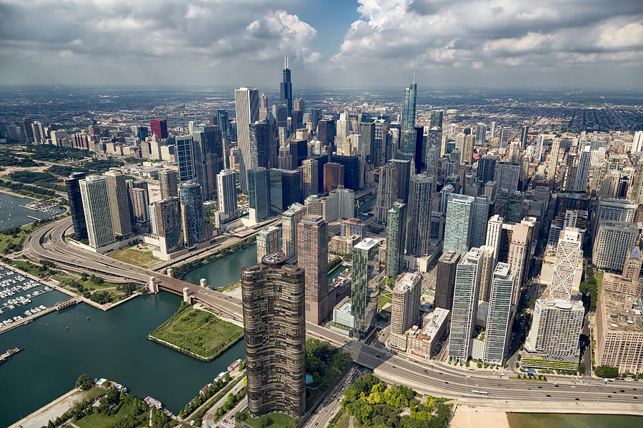 Chicago Photograph - Downtown Chicago Aerial by Adam Romanowicz