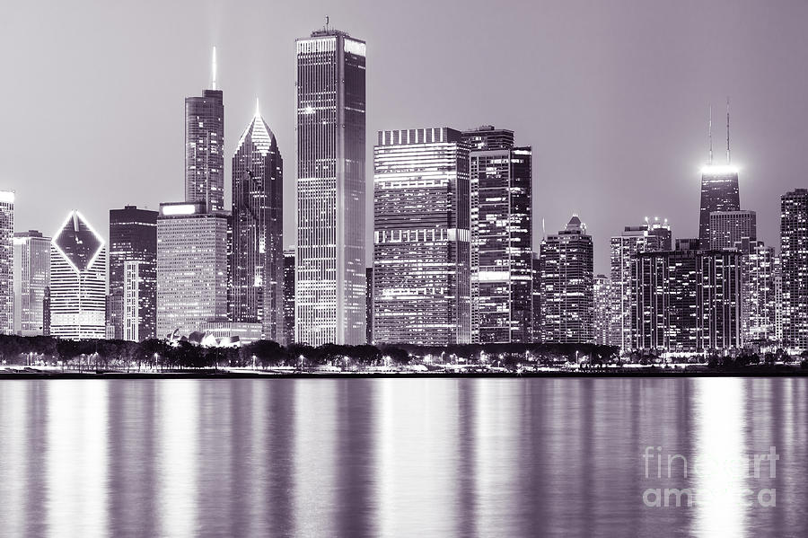 Downtown Chicago City Skyline At Night Photograph