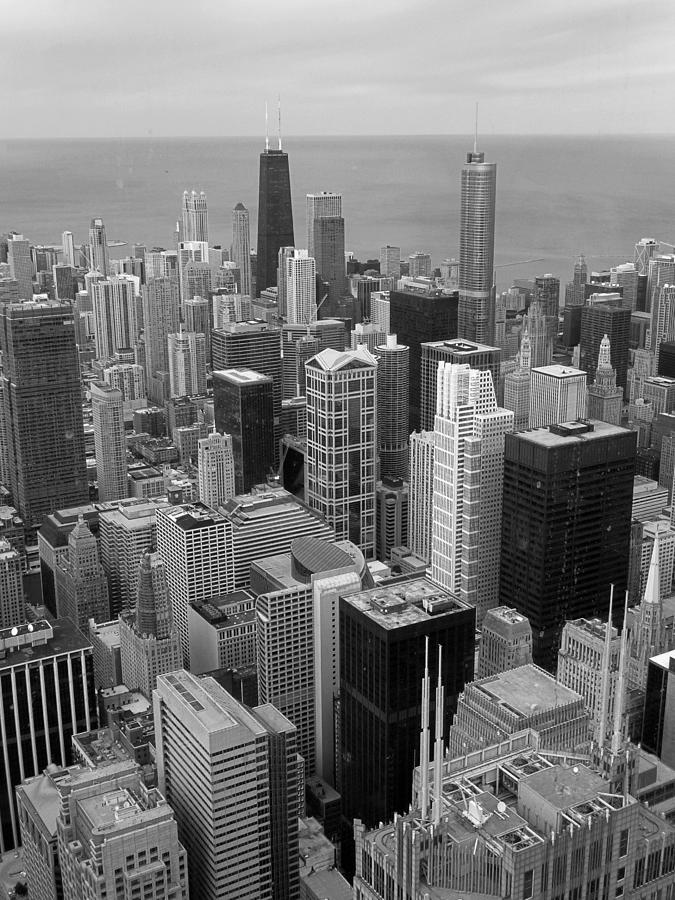 Downtown Chicago View From Willis Tower in Black and White Photograph by Ginger Wakem