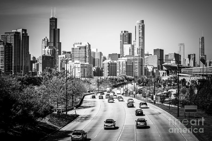 Downtown Chicago Lake Shore Drive in Black and White Photograph by Paul Velgos