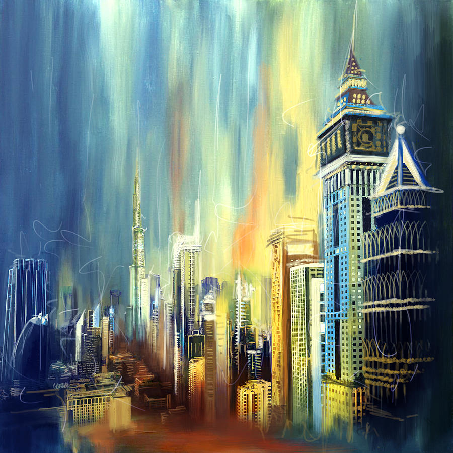 Downtown Dubai Skyline Painting by Corporate Art Task Force