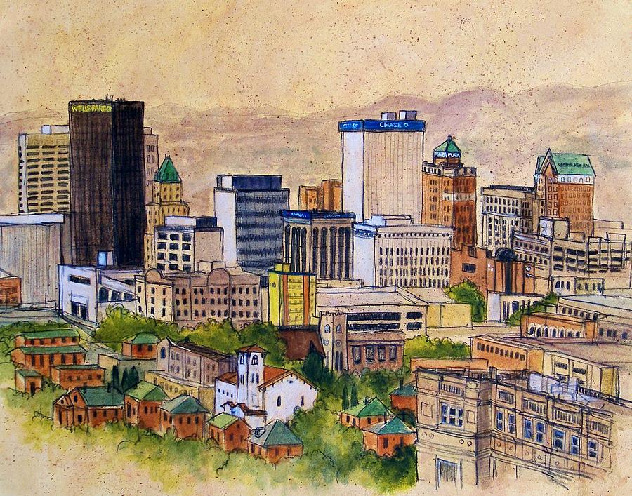 Downtown from Rim Road Painting by Candy Mayer