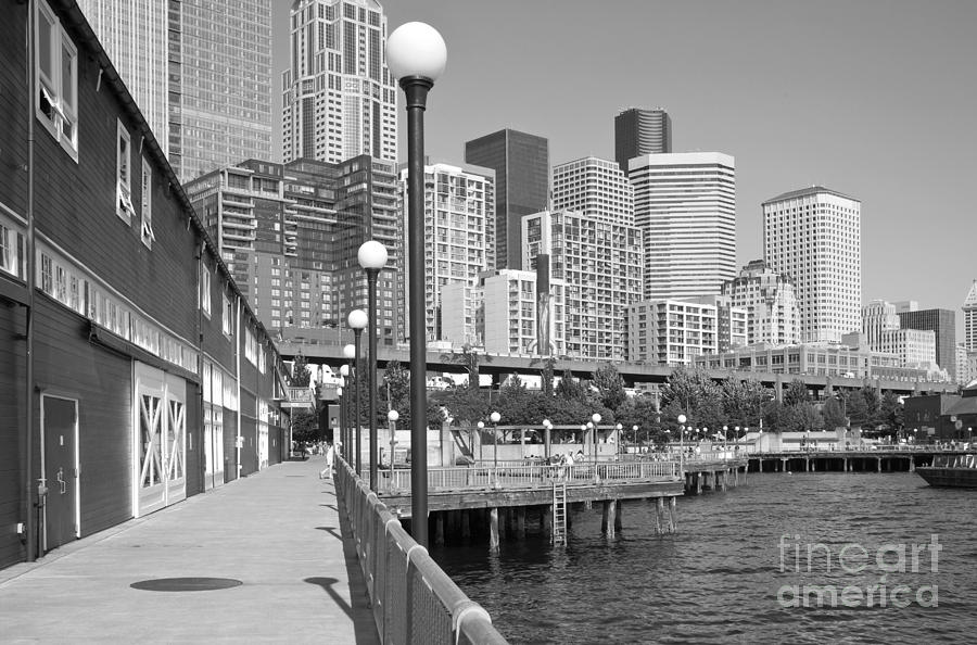 Black And White Photograph - Downtown from Seattle Aquarium by Bill Cobb