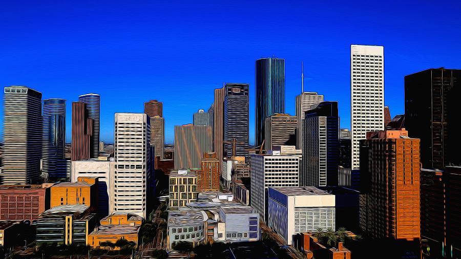 Downtown Houston Painted Photograph by Judy Vincent